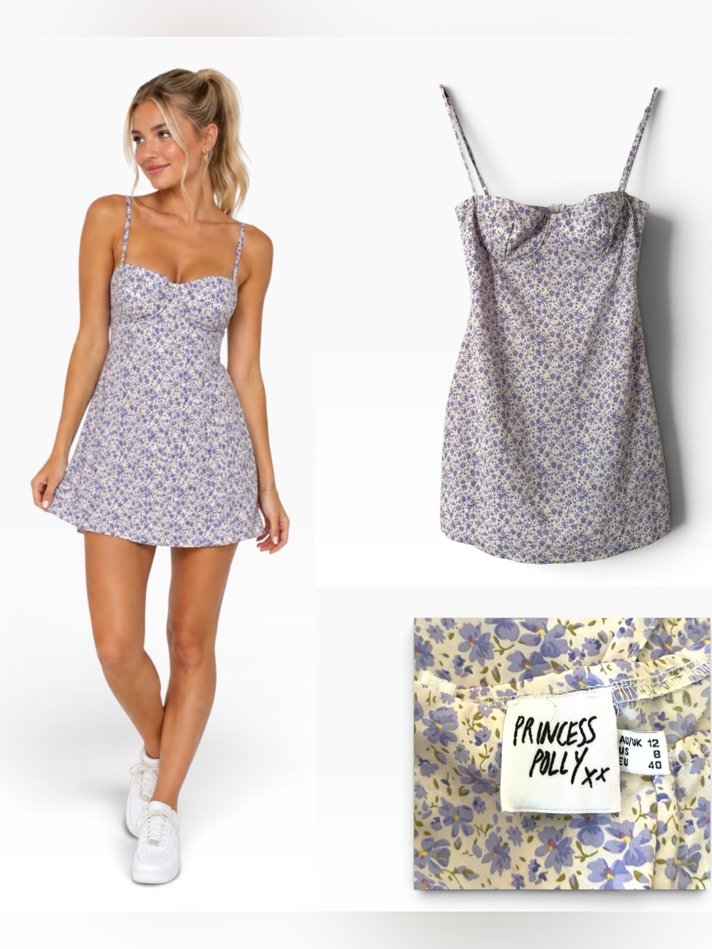 Princess Polly Light Purple Floral Mini Dress - Size 8